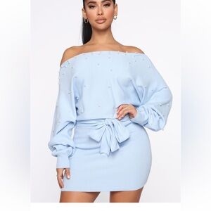 Fashion Nova Sky Blue Pearl Mini Dress